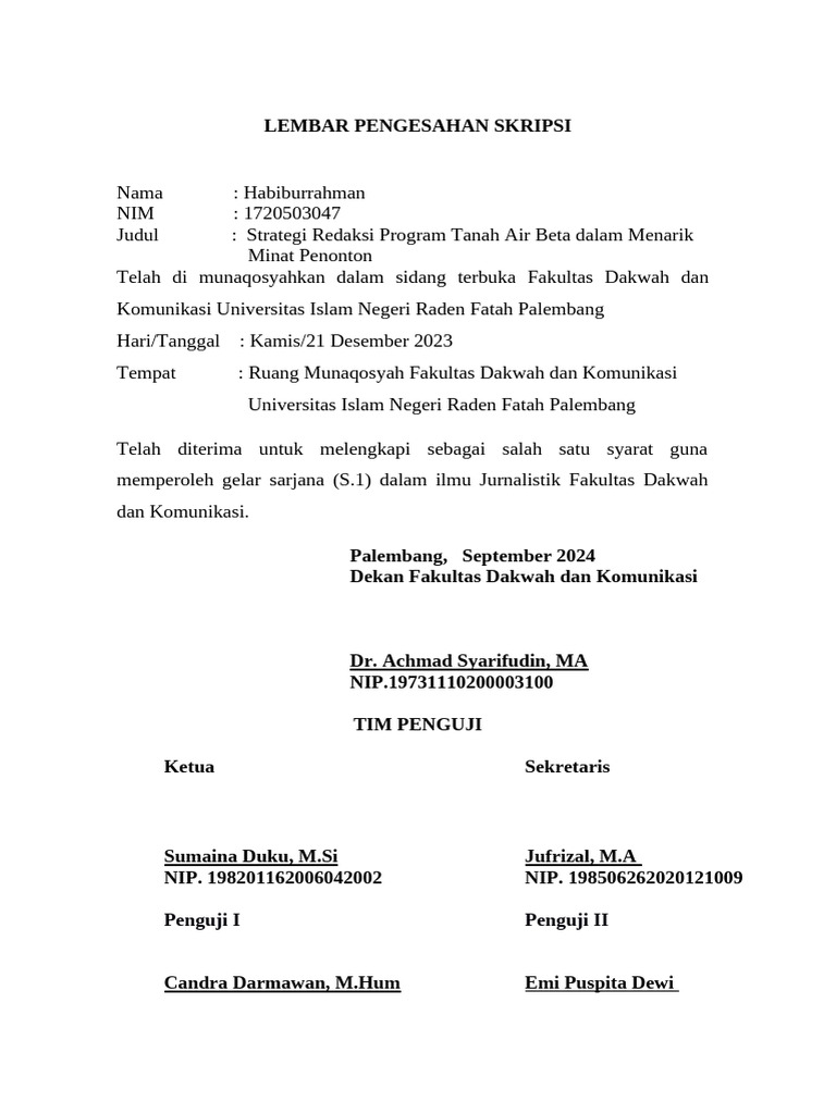 Lembar Pengesahan Skripsi Habiburrahman PDF