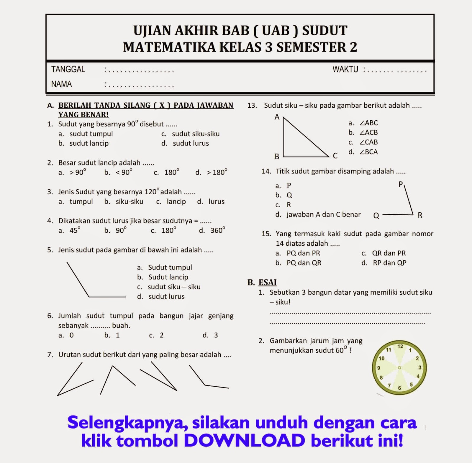 Soal Matematika Kelas 4 Sudut Dalchaebi