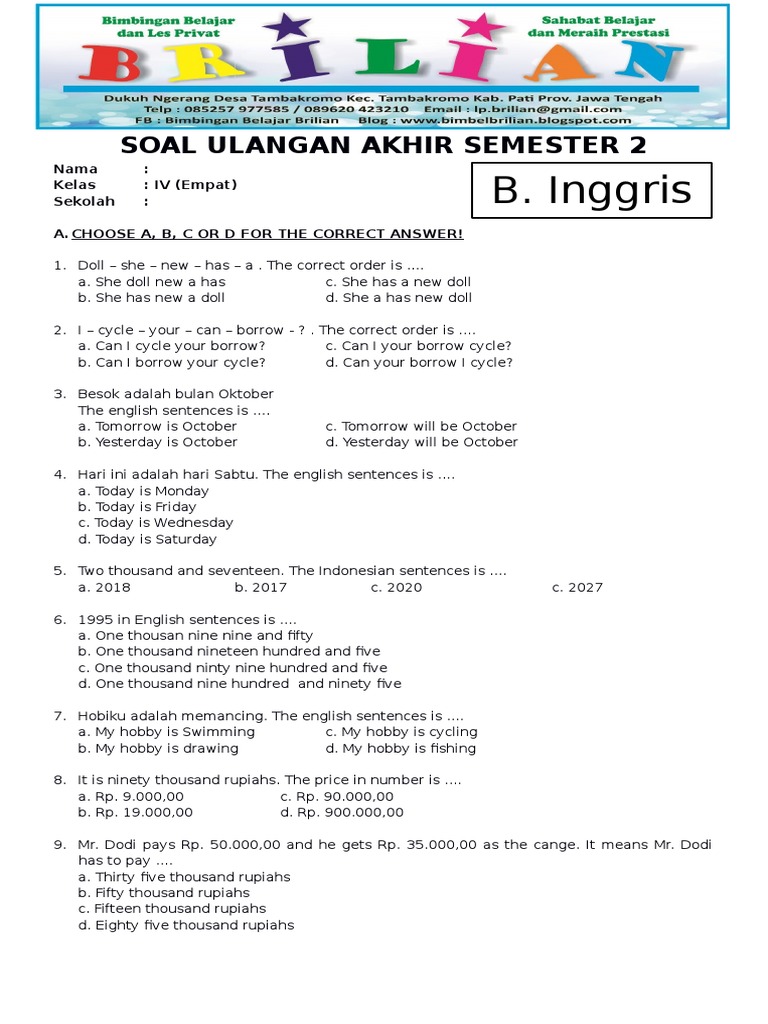 Bank Soal UAS Inggris SD Kelas 4: 7 Kunci Jawaban Soal Sumatif 1 yang Wajib Dihafal!