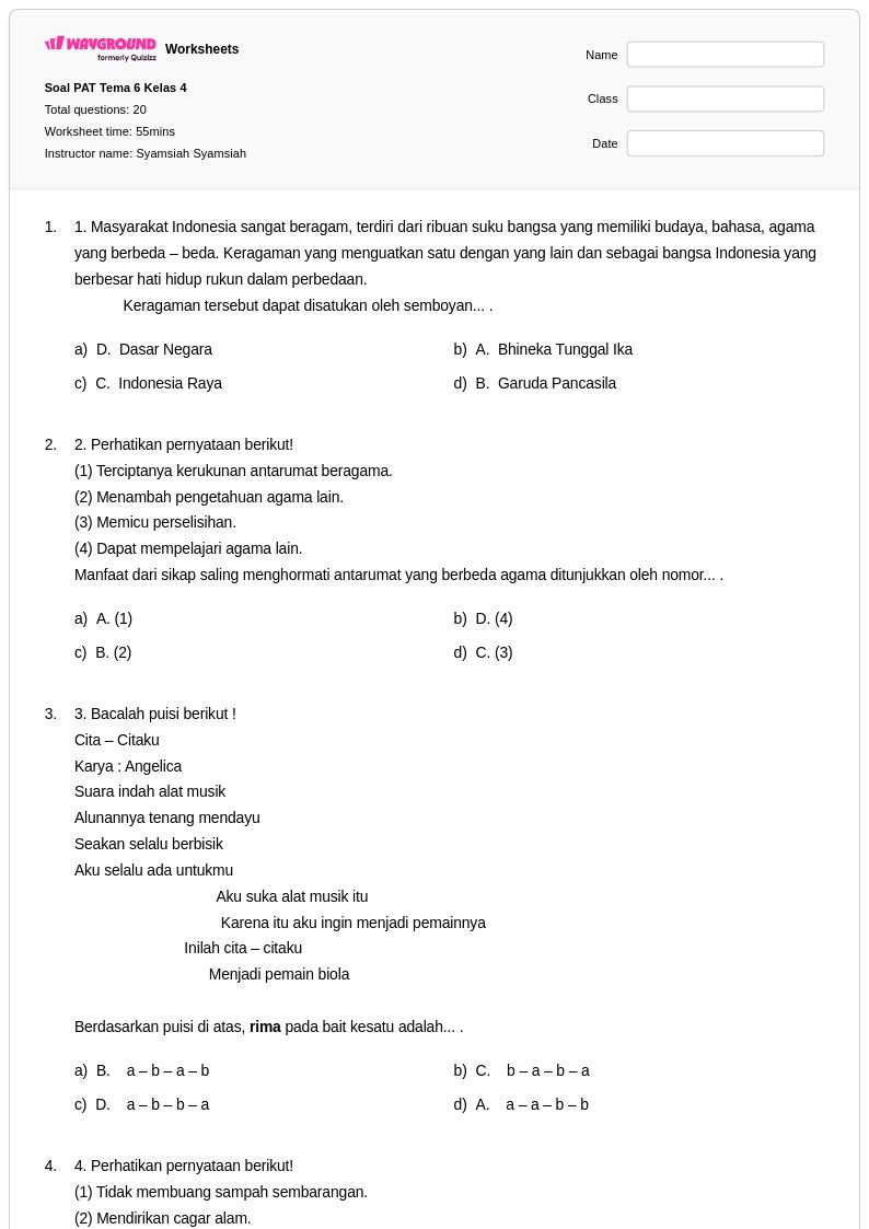 5 Contoh Soal Tema 6 Kelas 4 yang Sering Muncul di Ujian, Wajib Tahu Sebelum Terlambat 5 Contoh Soal Tema 6 Kelas 4 yang Sering Muncul di Ujian, Wajib Tahu Sebelum Terlambat