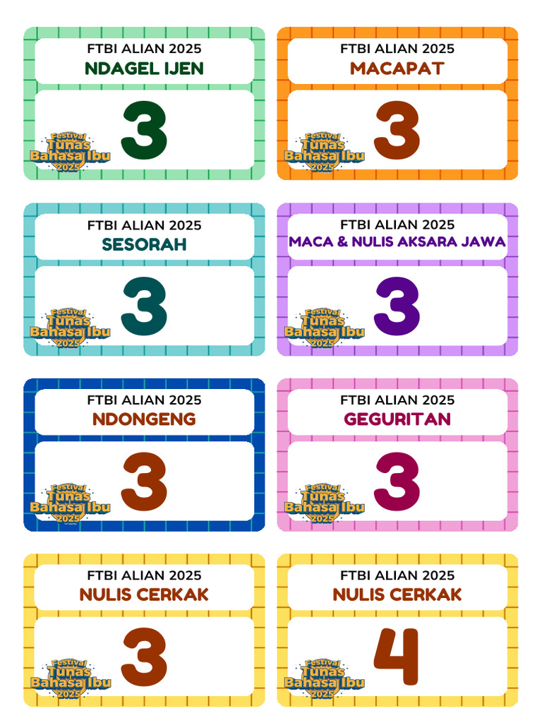 Warna Warni Dokumen Label Stiker Nomor Meja Ujian Siswa Sekolah PDF