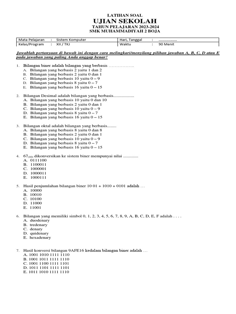 Latihan Soal Us Sistem Komputer PDF Metode Bahan Ajar Teknologi