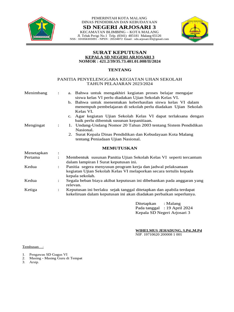SK Panitia Ujian Sekolah SD 2025 PDF SK Panitia Ujian Sekolah SD 2025 PDF