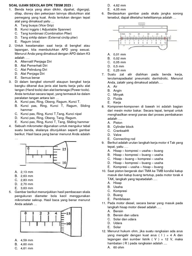 Soal Ujian Sekolah DPK TBSM 2023 PDF Soal Ujian Sekolah DPK TBSM 2023 PDF