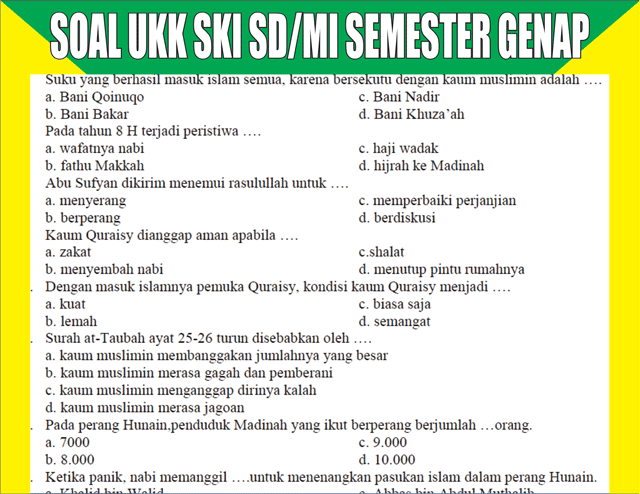 Lengkap Kumpulan Soal UKK SKI SD MI Semester 2 Genap - Soal Ujian Sekolah Lengkap Kumpulan Soal UKK SKI SD MI Semester 2 Genap - Soal Ujian Sekolah
