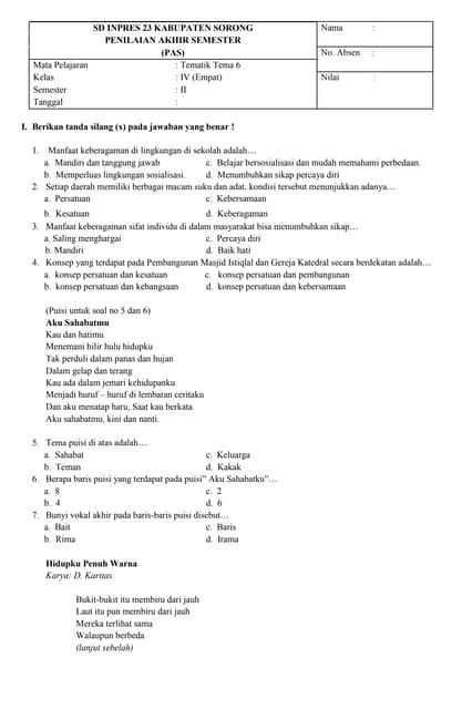 Soal tema 6 kelas 4 kurikulum 2013 PDF Soal tema 6 kelas 4 kurikulum 2013 PDF