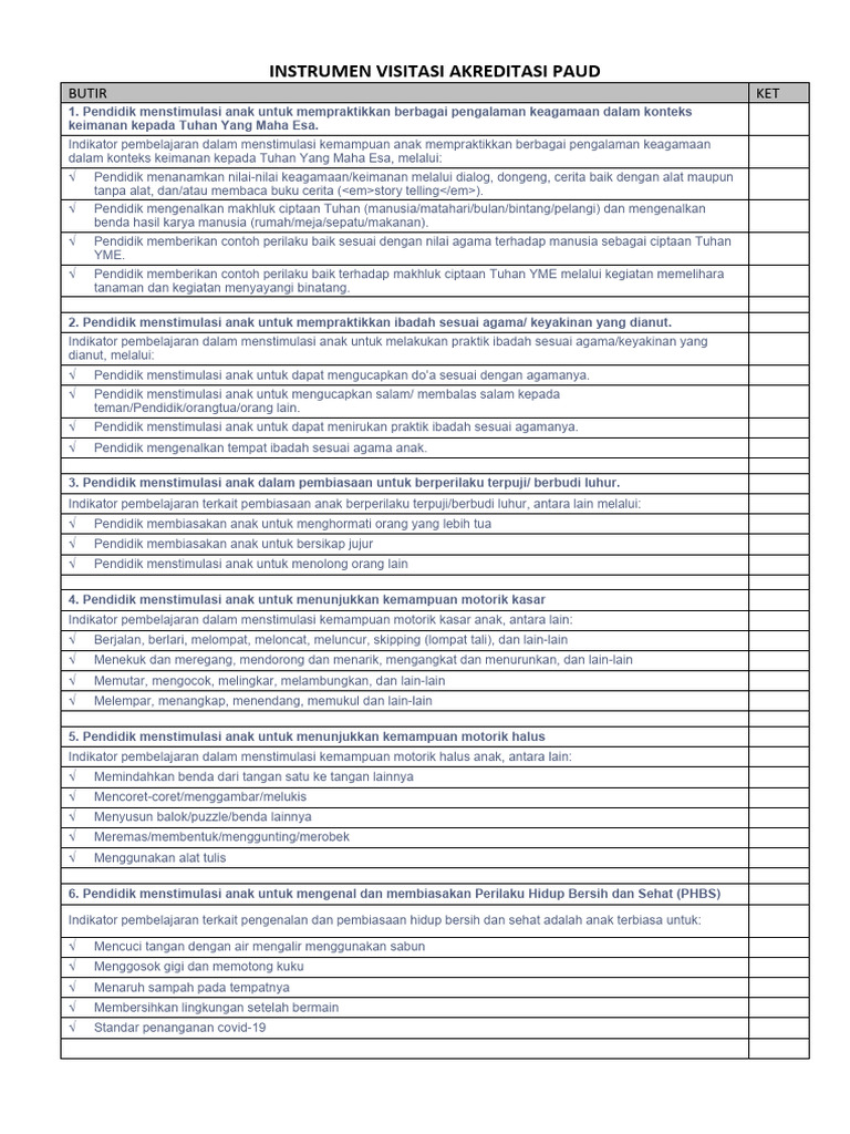 Instrumen Akreditasi PAUD 2025 PDF Instrumen Akreditasi PAUD 2025 PDF