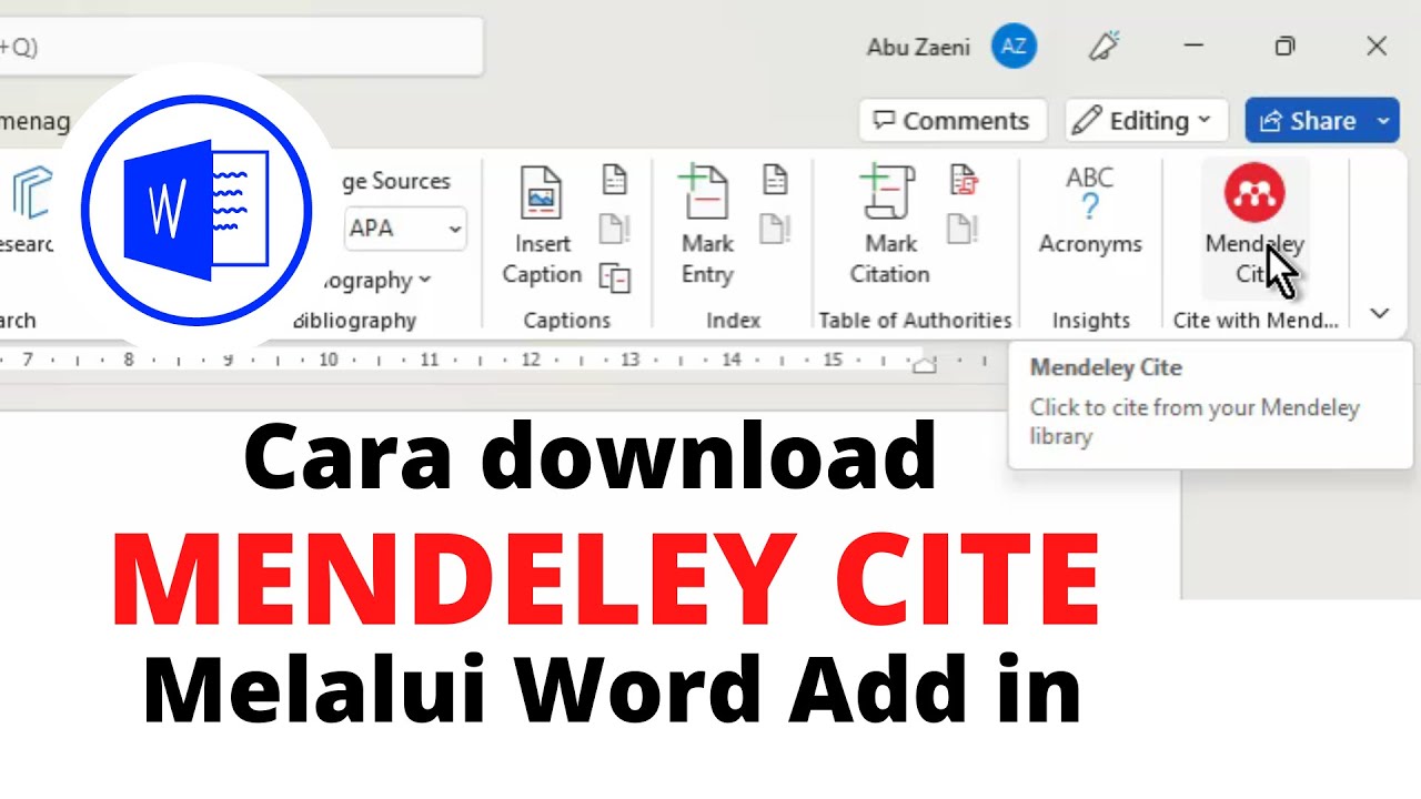 Cara Menghubungkan Mendeley Cite dengan Word melalaui add in di word