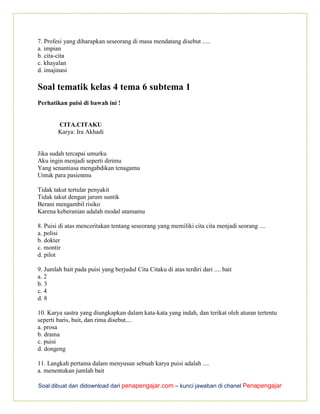 Soal tema 6 kelas 4 subtema 1 PDF Soal tema 6 kelas 4 subtema 1 PDF