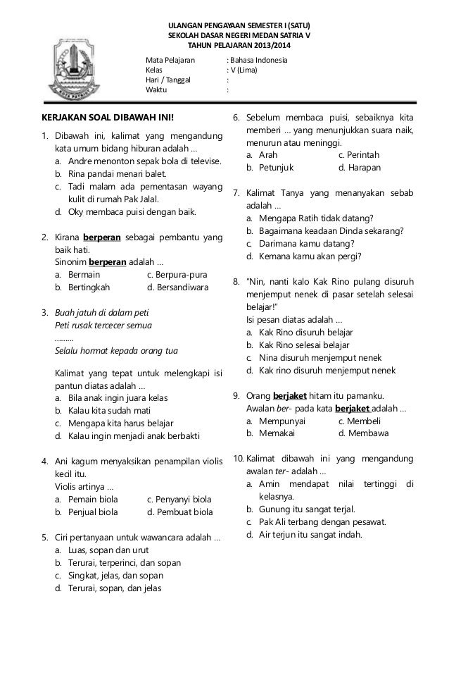 Soal Ujian Sekolah Bahasa Indonesia Kelas 6 dan Kunci Jawabannya Segera Sulingjar 2026