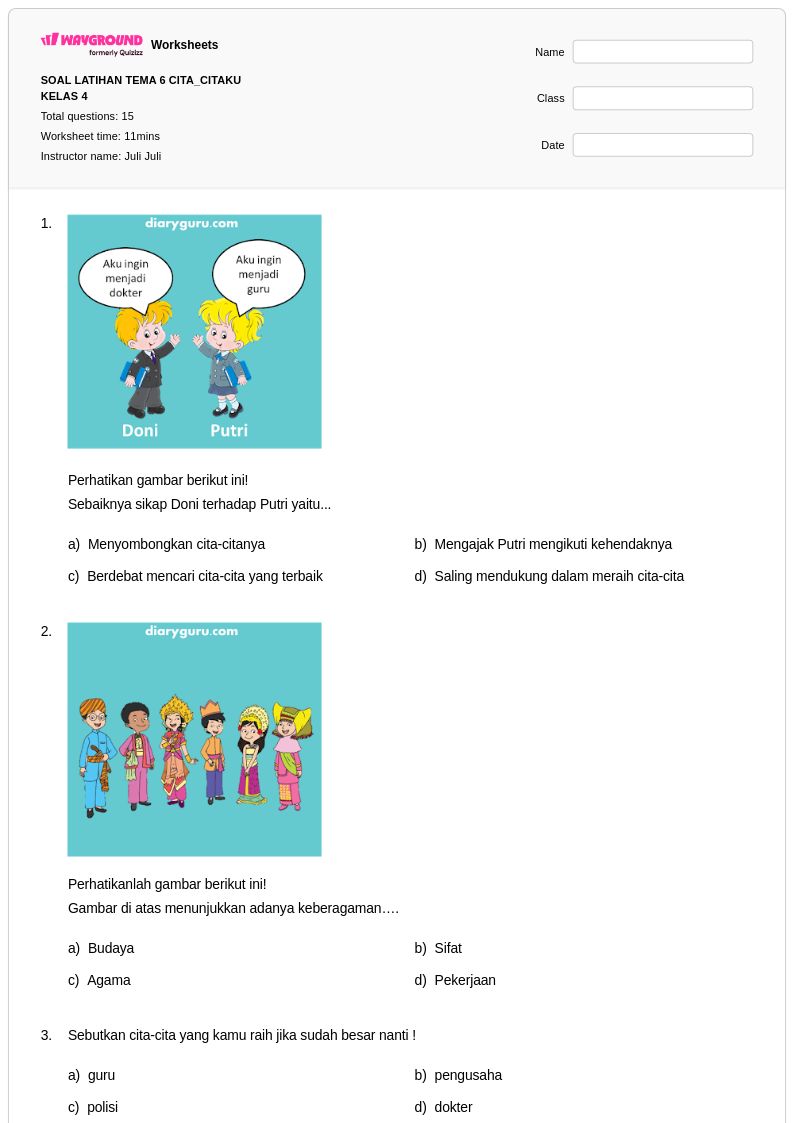 Ternyata Begini Contoh Soal Tema 6 Kelas 4 Cita Citaku yang Sering Muncul di Ujian