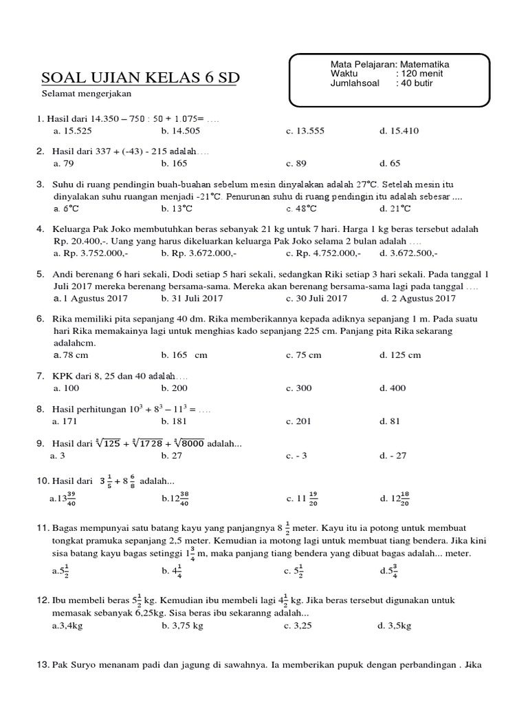 Ternyata Ini 5 Pola Soal Ujian Sekolah Matematika Kelas 6 PDF yang Sering Muncul dan Wajib Dikuasai Sebelum Terlambat Ternyata Ini 5 Pola Soal Ujian Sekolah Matematika Kelas 6 PDF yang Sering Muncul dan Wajib Dikuasai Sebelum Terlambat