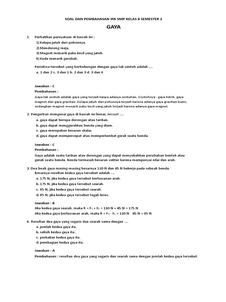 Soal Dan Pembahasan Ipa SMP Kelas 8 Seme PDF Metode Bahan Ajar