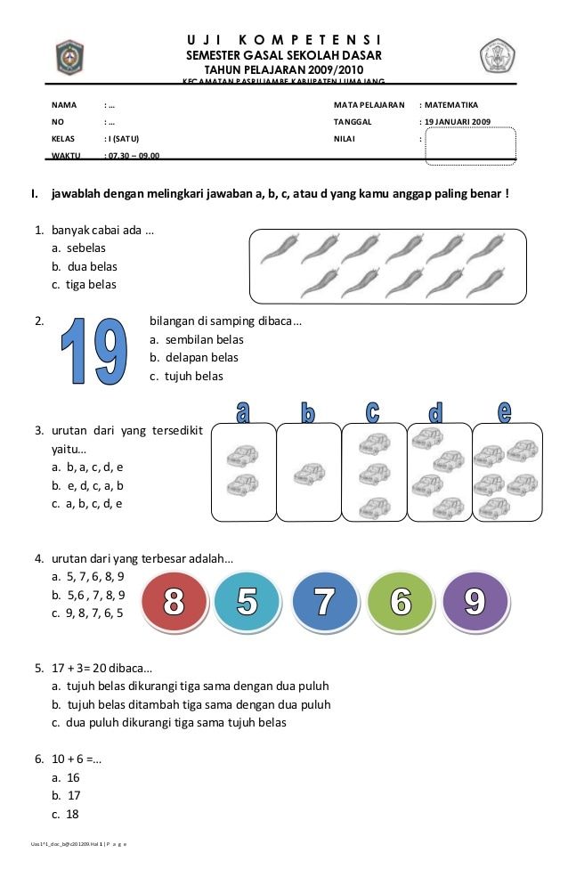 Wajib Tahu Contoh Soal Ganda Matematika SD Kelas 1 Untuk Persiapan Ujian Terbaru Wajib Tahu Contoh Soal Ganda Matematika SD Kelas 1 Untuk Persiapan Ujian Terbaru
